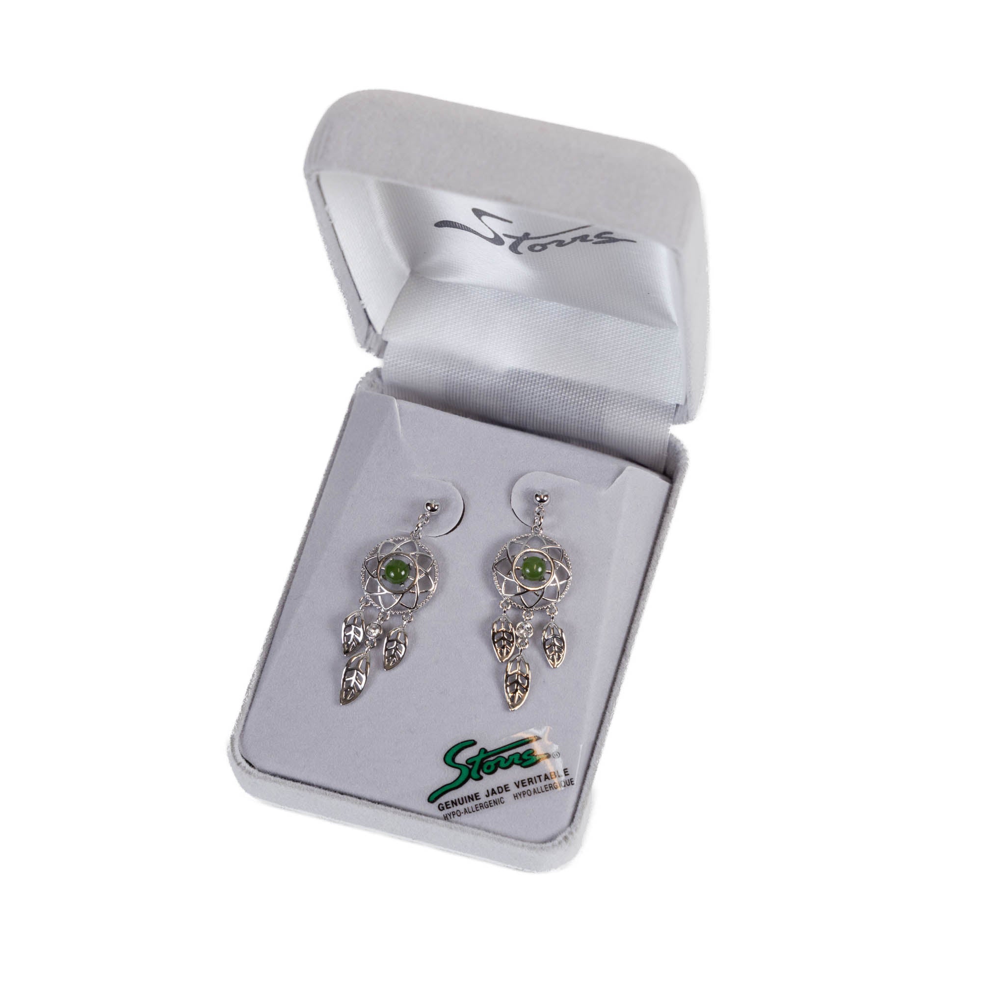 Jade Dreamcatcher Earrings – Silver Tone